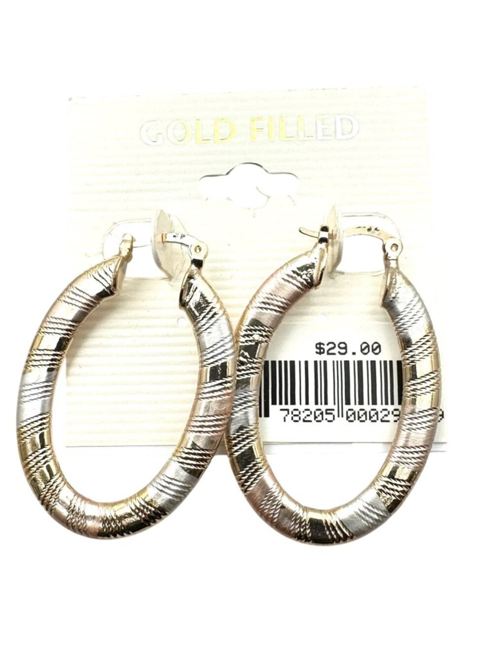 Tri Color Gold Filled Earrings 1.75" Hoops Pierced Chandelier Original Card NOS